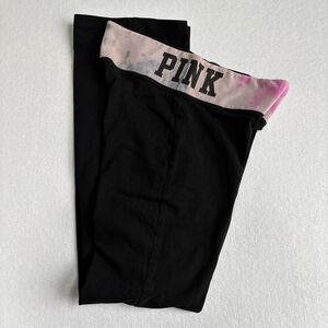 Y2K Victoria's Secret PINK VTG Women's M Leggings Black Flare Leg Spell Out Yoga